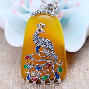 China Retro Thailand Sterling Silver Synthesized Yellow Chalcedony Pendant Necklace(052775W) factory