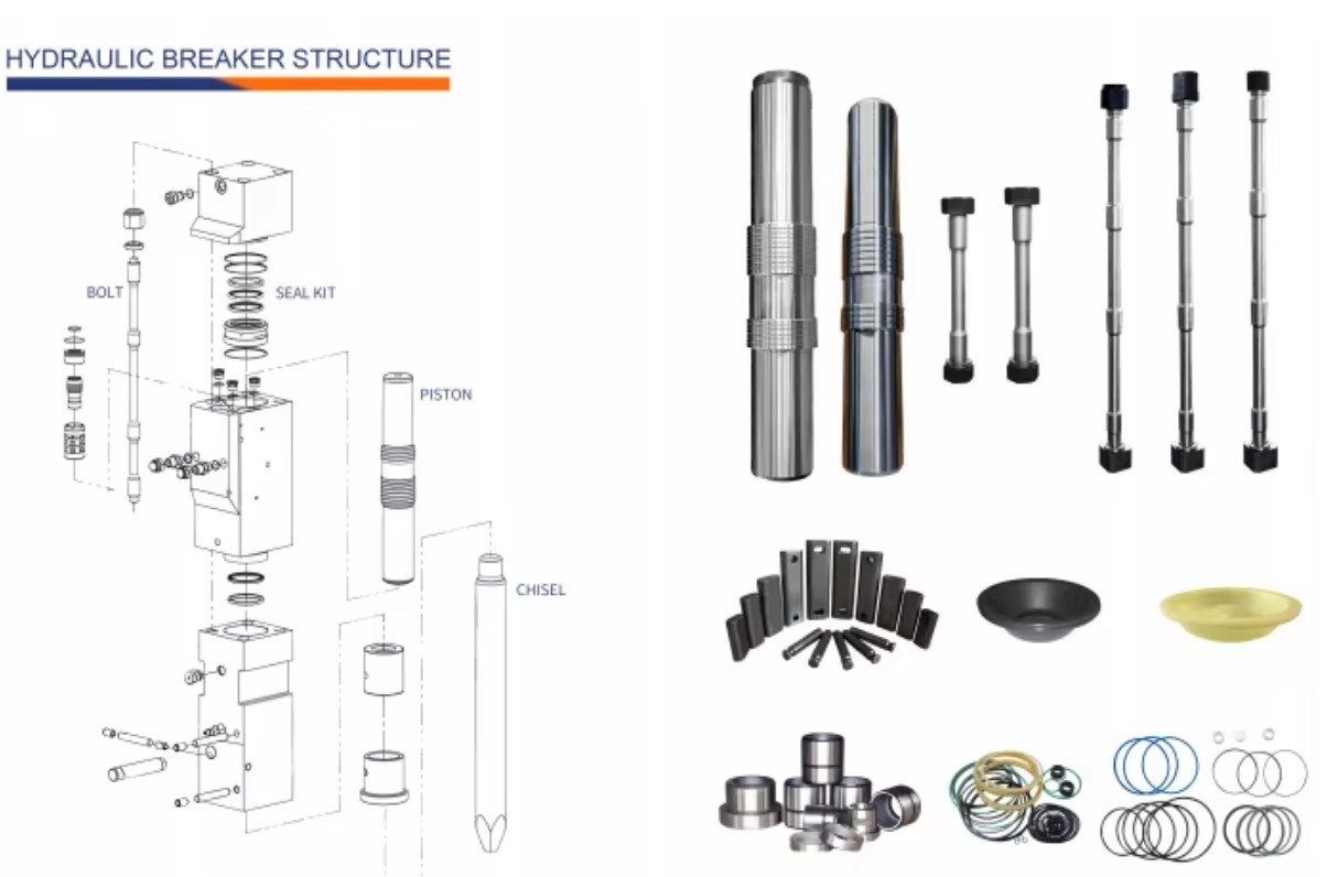 SB302 SB452 SB552 SB152 SB102 Hydraulic Breaker Tips Hammer Piston For Excavator Attachments
