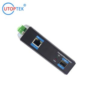 China UT11GP-SFP 10/100/1000M 1SFP+POE+ 30W unmanaged industrial media converter DIN Rail sfp switch converter factory