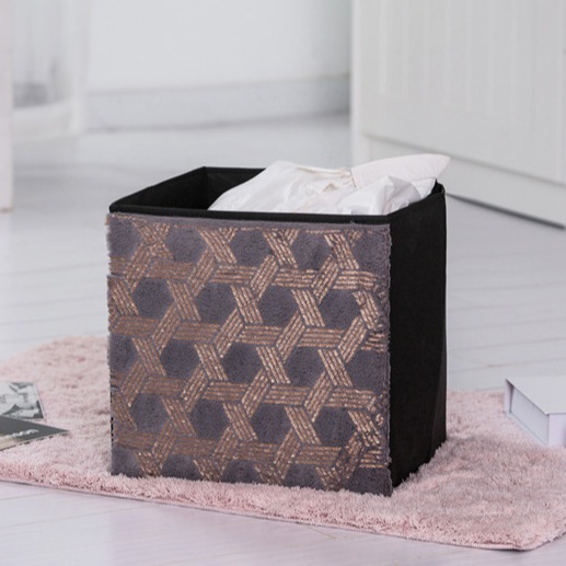 China 30x30x30cm Black And Gold Fabric Foldable Storage Bins factory