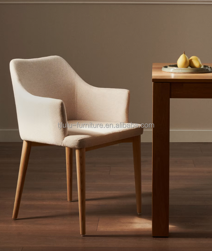 Hotel Restaurant Furniture Natural Color Upholstered Solid Wood Dining Chairs