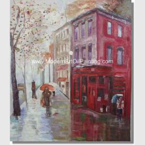 China Abstract Oil Painting Paris Black White Red , Palette Knife Landscape Painting For A Gift factory