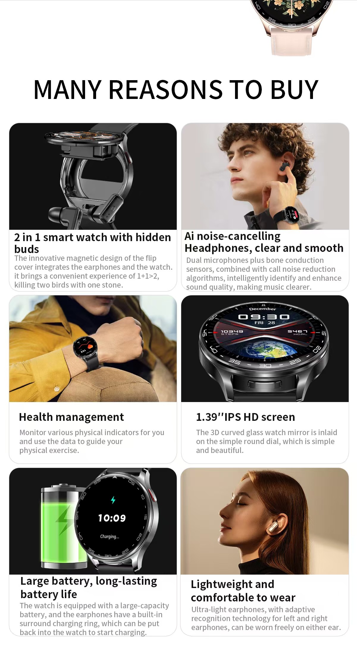 T97 Smartwatch Earbuds 2 In 1 1.39 Inch IPS Smart Watch TWS With Wireless 280mAh