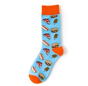 China Trendy Men's Stylish gourmet burger pizza cartoon cotton socks creative personality socks factory
