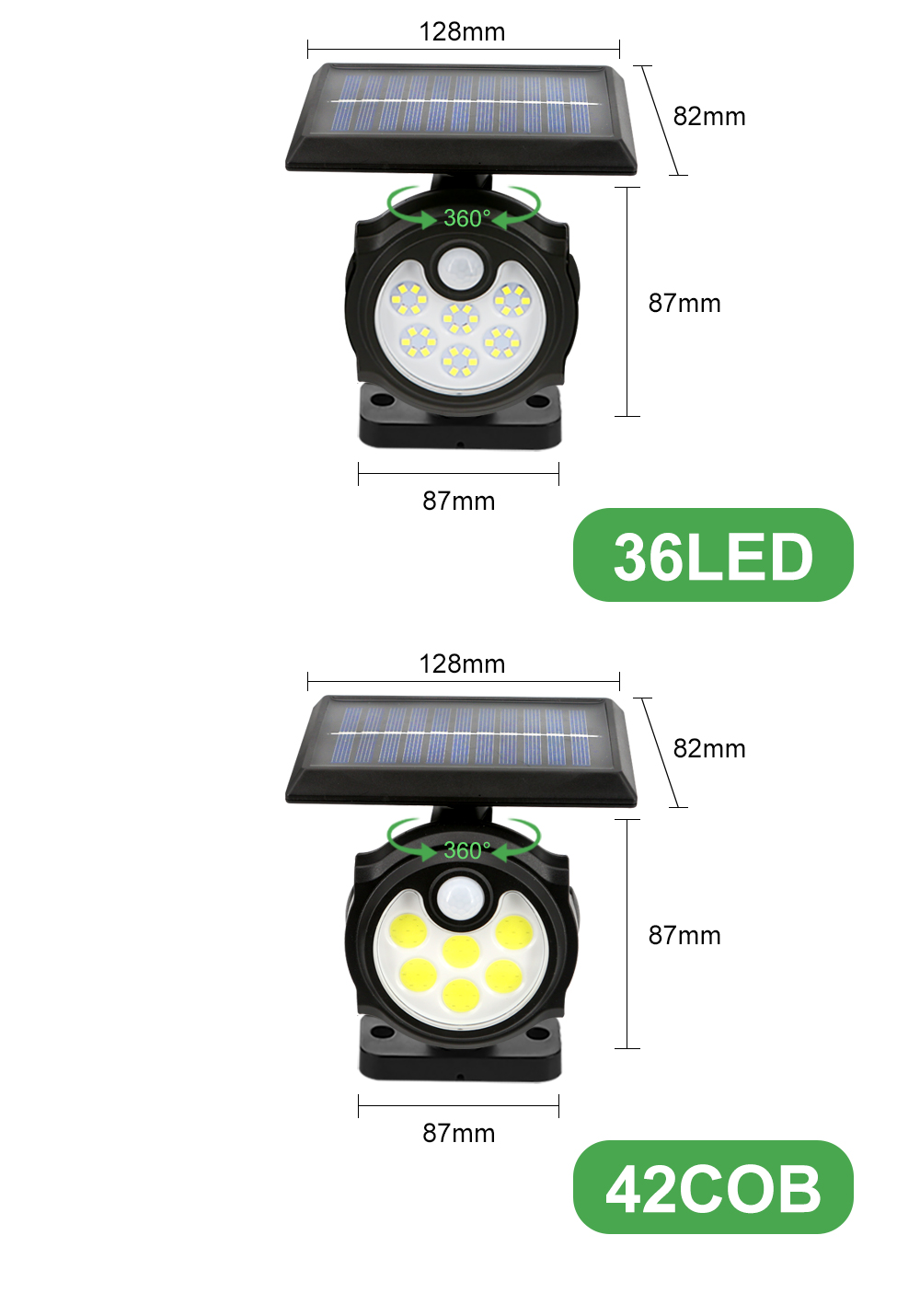 2400mAh 120LED USB Rechargeable Motion Sensor Light Three Head 140COB