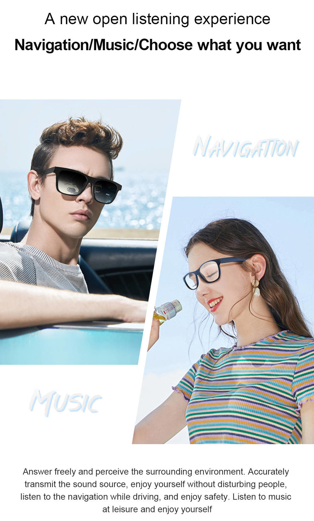 Intelligent Glasses Bluetooth Sunglasses Listening To Music Hands Free Phone Call