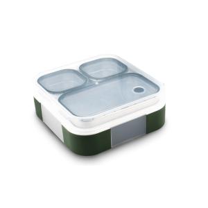 China Stainless Steel 3-Compartment Bento Lunch Box with Snap Lock Green factory