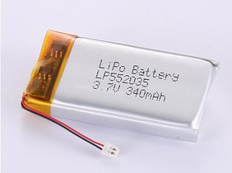 Low Temperature Li-Polymer Battery LP552035 3.7V 340MAH with Silver Foil and