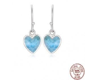 China 925 Sterling Silver Natural Larimar Heart Earrings Customized factory
