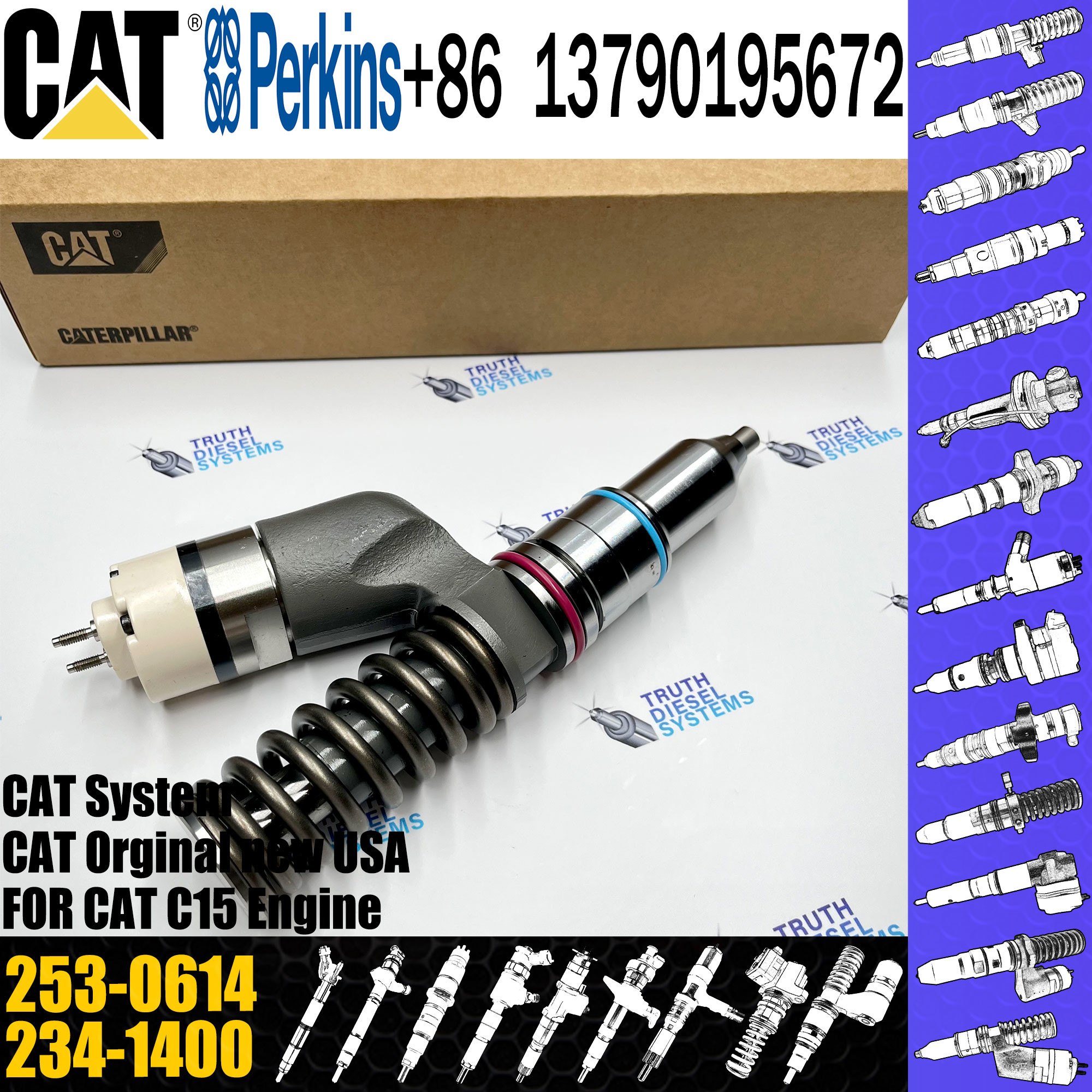 common rail injector diesel fuel injector 253-0614 10R-3263 239-4909 for Caterpillar C15