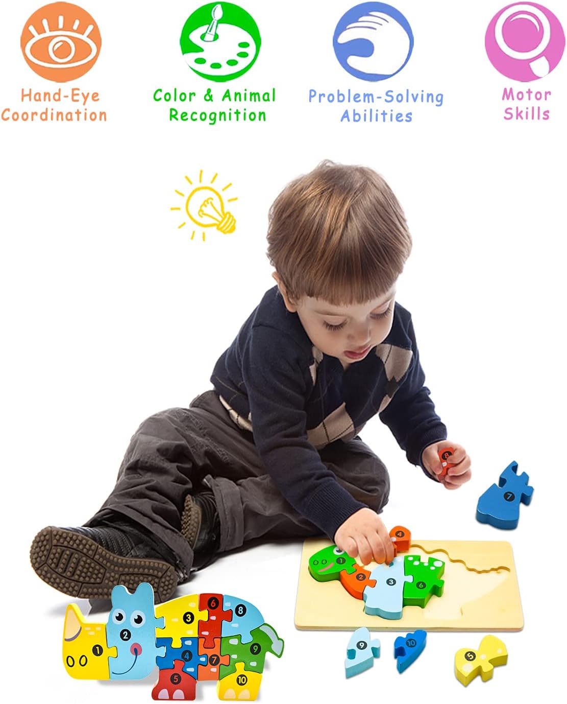 Unisex Toddlers' 4 Pack Wooden Animal Puzzles Boys Girls' Montessori Educational Toys