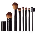 Matt Black Aluminium Tube Retractable 7 Piece Makeup Brush Set With Bag