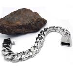 Men's Curb Link Chain Bracelet 316l Titanium Stainless Steel 15mm Width Silver