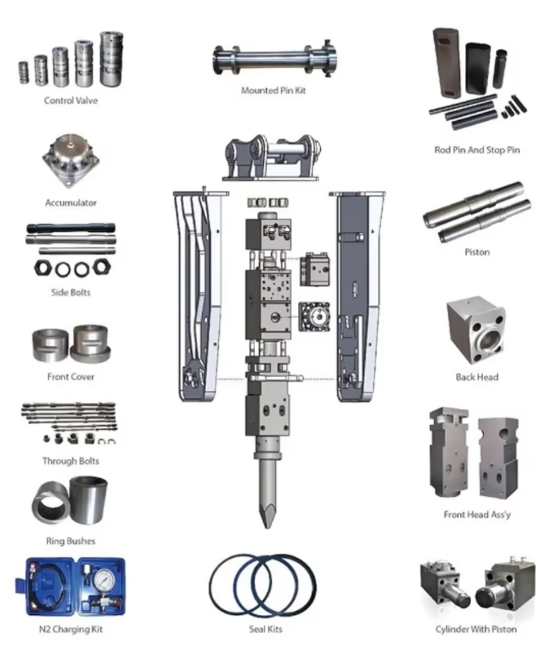 Excavator Hydraulic Rock Crushing Hammer Piston Excavator Spare Parts for E210 E213 7XB 10XB GH9 GH10