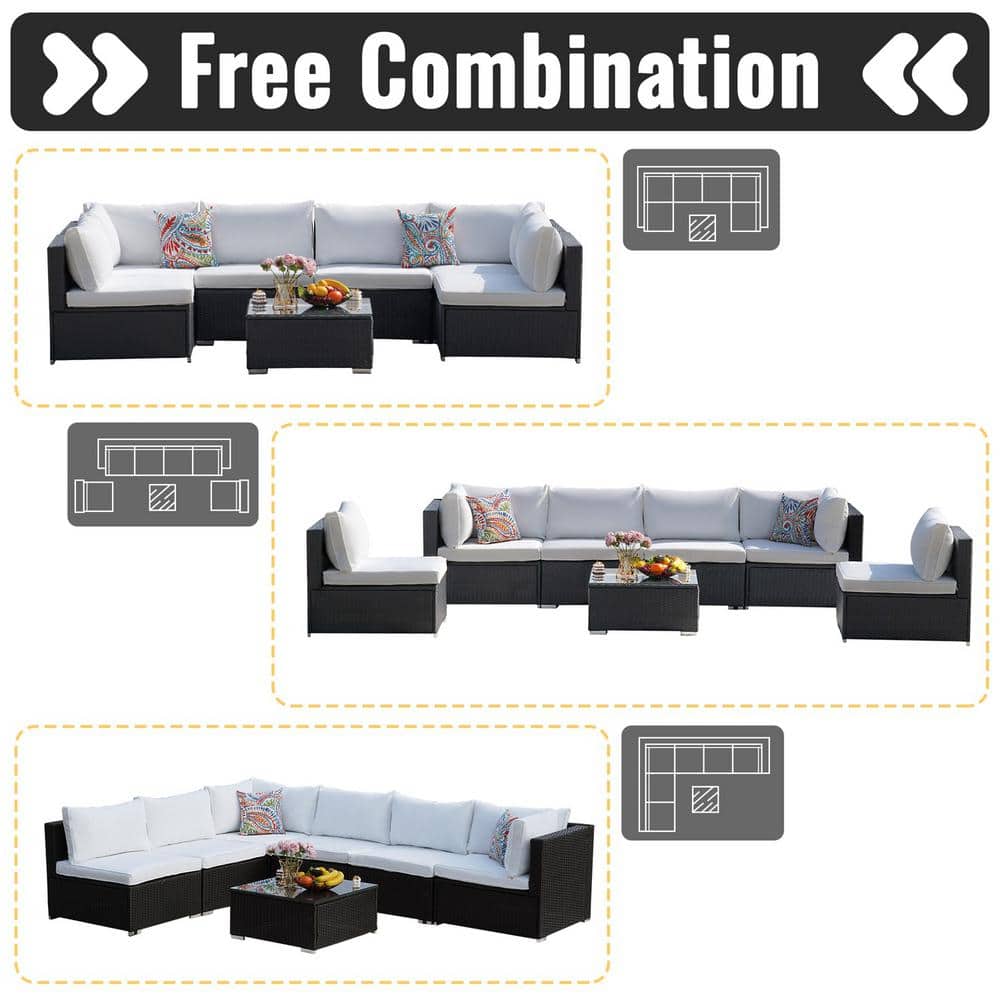 Outdoor Furniture AJUNION 7 Piece PE Rattan Wicker Sectional Sofa Set for Garden
