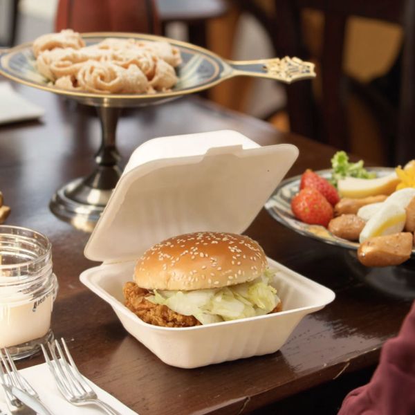 Customized hamburger clam shell biodegradable bamboo fast food container