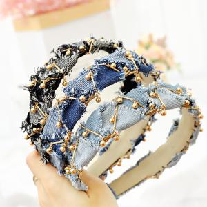China New fabric winding chain headband fashion simple fold monochrome denim fine hair band factory