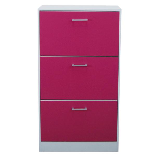 Rose Red Wooden Home Shoe Cabinet 3 Tier Flip Drawers With PVC Handle