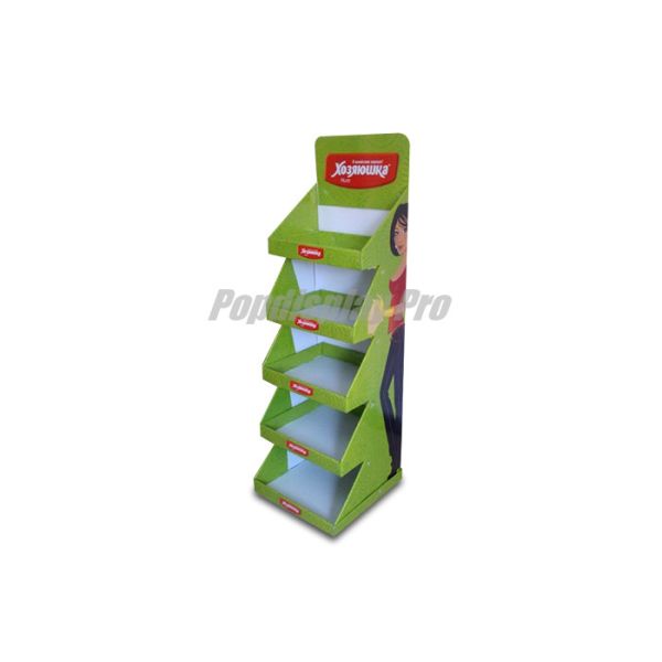 Lightweight Green Cardboard Retail Display Stands Durable 2 Wedged Sides