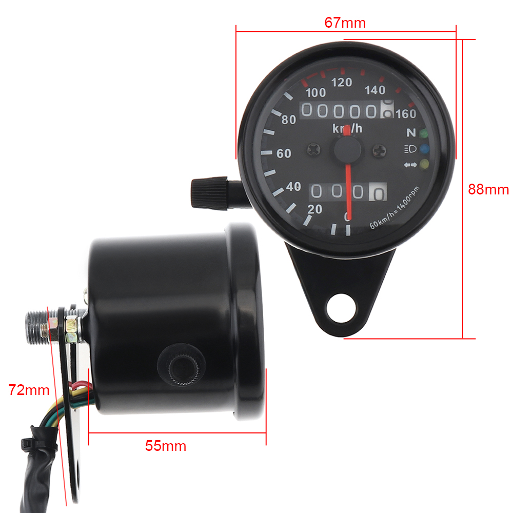 Modified Retro Motorcycle Speedometer , 12V Dual Mileage Led Rpm Gauge