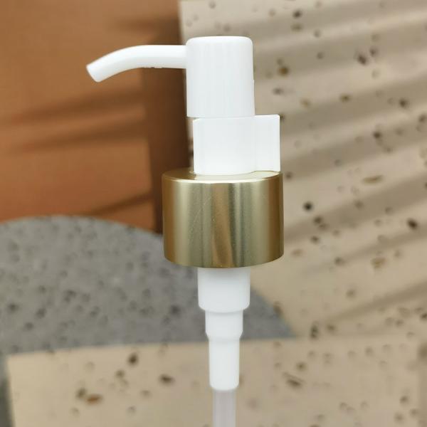 24/410 Long Nozzle Plastic Cosmetic Lotion Pump Gold Aluminum Closure Metal