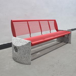 China 3 Seater Outdoor Steel Park Benches Seats With Backrest Cement Stone Base factory