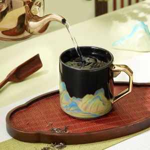 Stoneware Earthenware Ceramic Golden Handle Mug With Custom Design Color