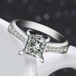 Sterling Silver Princess Cut Clear Cubic Zirconia Engagement Ring for Women