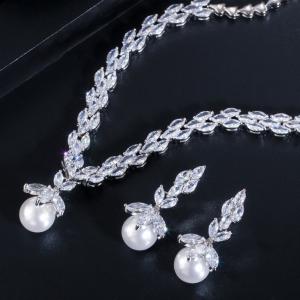 China Pearl Necklace Set Earrings Rings Women CZ Wedding Jewelry Sets 2021 NewWedding Jewelry Sets factory