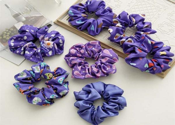 Periwinkle flower Blue Print series Large Collar Hair scrunchie Stretch Cord