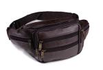 Black Men Leather Travel Waist Bag Lining 210 D 4 Zipper Pocket Adjustable Strap