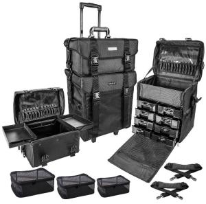 China Stackable Adjustable Makeup Soft Trolley Case , Makeup Beauty Trolley Black Color factory