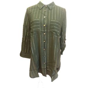 China 98% Cotton 2% Metallic Wire Button Down Womens Long Sleeve Shirt factory