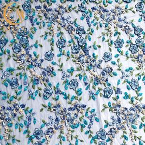 China African Multi Colors 3D Flower Applique Fabric Beaded 13.72m Roll factory