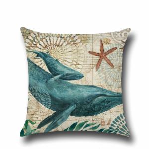 China Sea Life Decorative Throw Pillow Covers 18&quot;x 18&quot; , Faux Linen Coastal Whale Cushion Cases for Bed and Couch factory