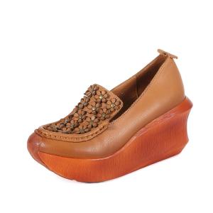China S348 Women'S Shoes Autumn Leather Retro Women'S Shoes Woven Shallow Mouth Flat Shoes Women'S Autumn And Winter Factory D factory