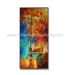 Street Light Palette Knife Oil Paintings Handpainted On Linen Canvas For