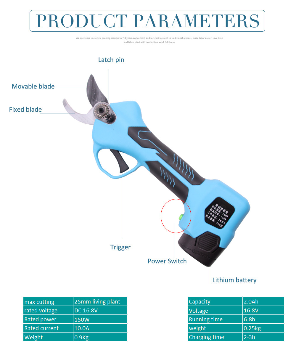 Swansoft 16.8V 2.5CM Battery Orchard Pruner Portable Electric Cordless Cutting Grape Pruning Scissors Garden Shears