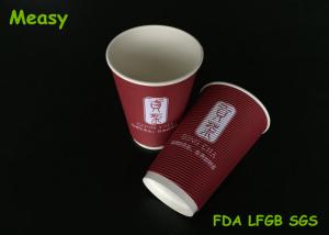 China 16oz Coffee Milke Tea Ripple Paper Cups In Round Wave Pattern Red Color factory