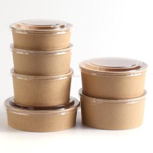 China Custom Printed Wholesale Disposable Food Packing Take Away Kraft Paper Salad Noodles Soup Bowls with Lids factory