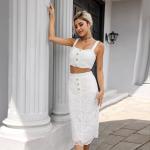 Zipper Back Two Piece Lace Dresses No Sleeve Lace Skirt And Top Set