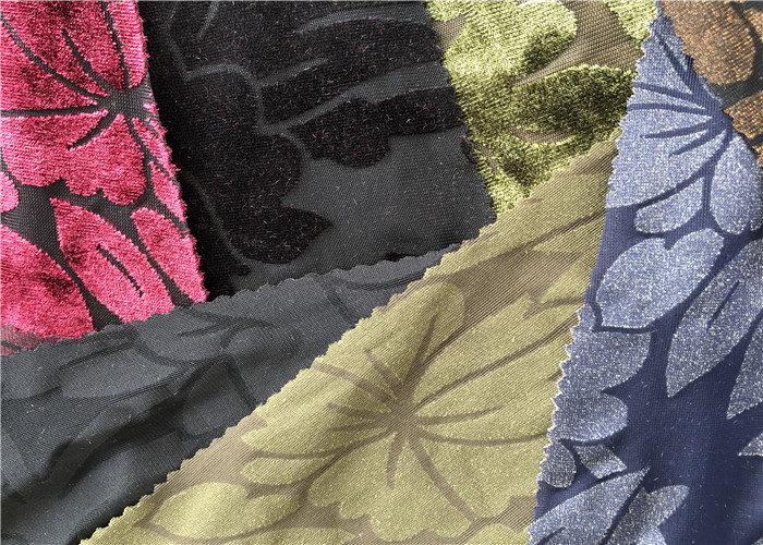 Plain Dyed Burnout Spandex Velvet Fabric For Dress Flame Retardant