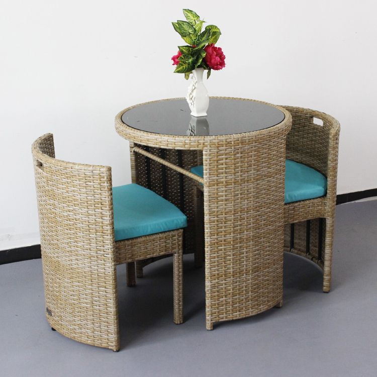 Rattan Tempered Glass Round Dining Table and Chair Set for Coffee Shop Modern Design