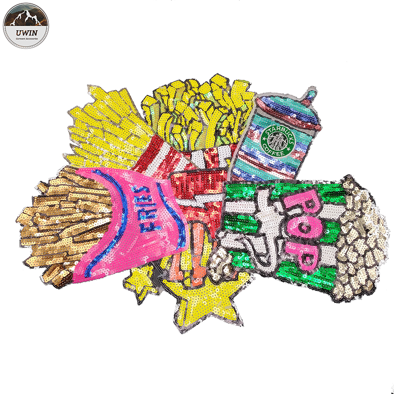 Fashion Color Bling Sequin Patch 'Fire Chip' Sequin Patch Adorable 'Popcorn' Embroidery Patch