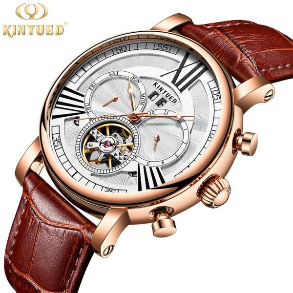 Fashion brand KINYUED tourbillion watch mechanical luminous hand automatic