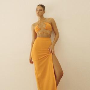China 2 Set Halter Straps Womens Party Maxi Dresses Wrap Breasts And Navel factory