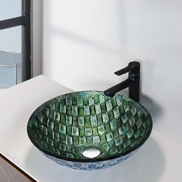 Round Tempered Glass Sink Bowl Hand Drawing Hot Melt Circular Vessel Bathroom