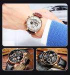 KINYUED J017-2 Silver Case Leather Strap Complete Calendar Skeleton Automatic