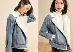 Sherpa Lining Ladies Trucker Jacket Light Wash Cotton Drop Sleeves Lapel Denim