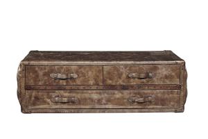 China Top Genuine Leahter Side Coffee Table 1.35M Length 6 Drawers For Office factory